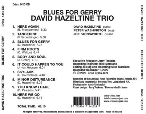 Blues For Gerry David Hazeltine Trio La Boîte à Musique