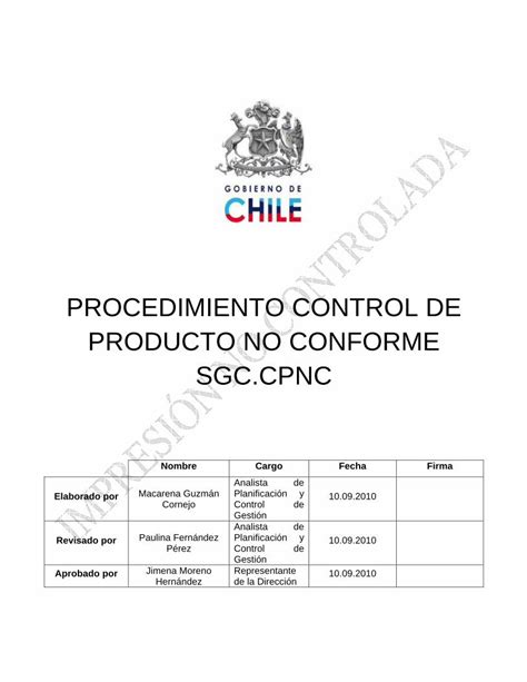 PDF PROCEDIMIENTO CONTROL DE PRODUCTO NO CONFORME SGC Prevenir La