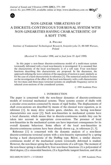 PDF NON LINEAR VIBRATIONS OF A DISCRETE CONTINUOUS TORSIONAL SYSTEM