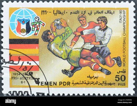 Cancelled postage stamp printed by Yemen, that shows West Germany ...