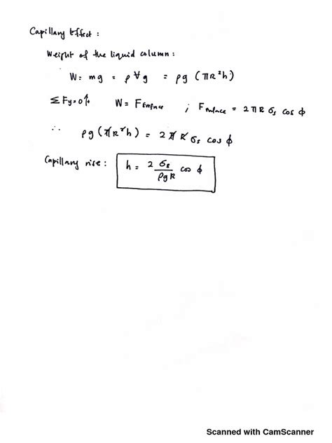 Capillary Rise Derivation | PDF