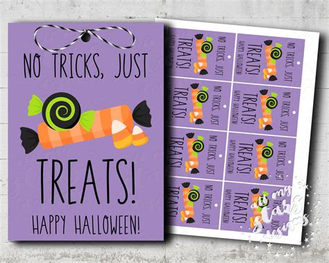 Printable No Tricks Just Treats Happy Halloween Cute Candy Etsy