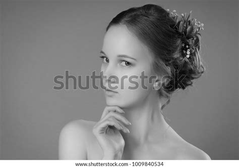 Girl Hair Bun Nude Makeup Holding Stock Photo 1009840534 Shutterstock