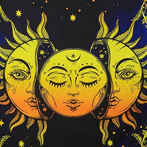 Rajahubri Sun And Moon Tapestry Psychedelic Celestial Wall Tapestry