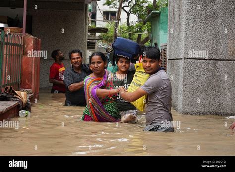 New Delhi India 13th July 2023 People From Low Lying Areas Around