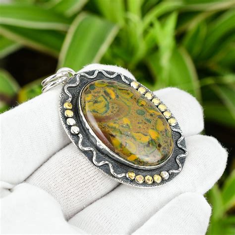 Rhyolite Pendant 925 Sterling Silver Pendant 18k Gold Plated Etsy Uk