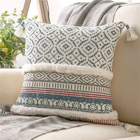 Phantoscope Printed Boho Woven Tufted With Tassel Series Decorative Throw Pillow Cover 18 X 18