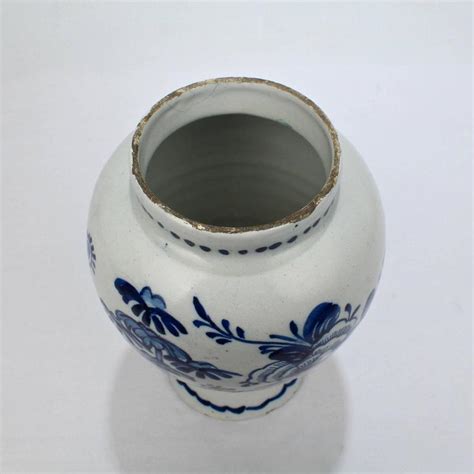 18th Century Tin Glazed Dutch Delft Pottery Blue And White Vase Or Jar