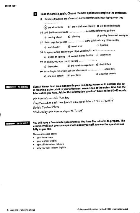 Market Leader Intermediate Test File 2nd Revised Edition 7