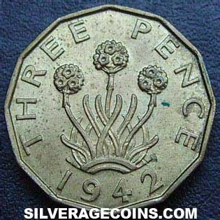 1942 George VI British Threepence Silver Age Coins