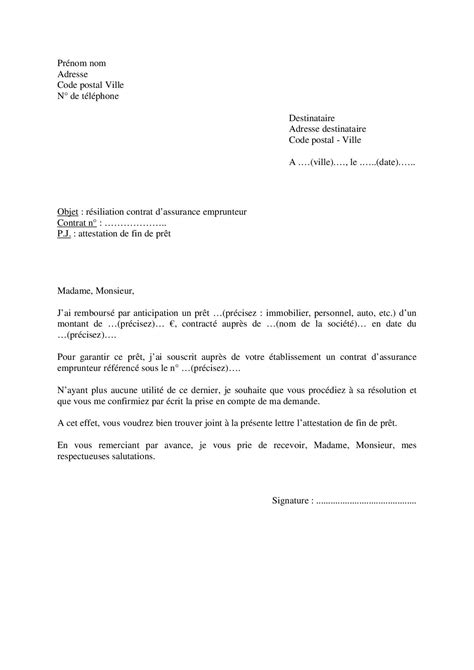 Lettre pour demander la résiliation d une assurance emprunteur