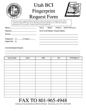 Fillable Online Publicsafety Utah Utah Bci Fingerprint Request Form Fax