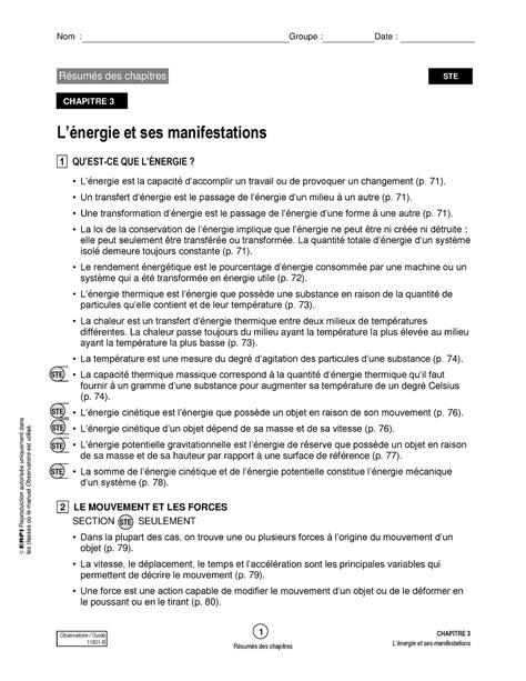 Chap3 résumé STE Résumé de la matière de STE ERPI Observatoire Nom