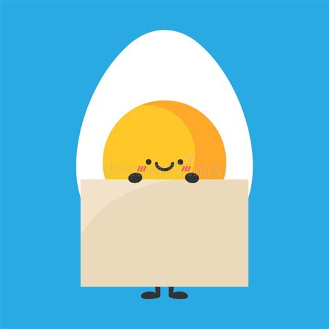 Cute Cartoon Egg Holding Blank Paper Banner Funny Egg Mascot Stock