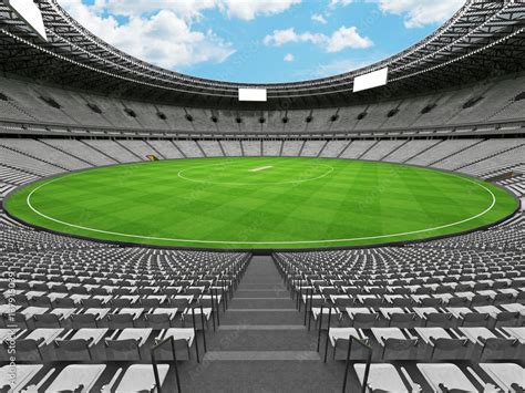 D Render Of A Round Cricket Stadium With White Seats And Vip Boxes