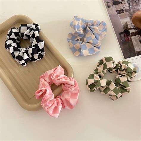 Jual Ikat Rambut Ira183 Scrunchie Kotak Kotak Iket Rambut Cepol