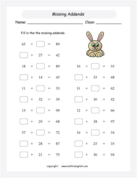 Find The Missing Addends Of Numbers Not Exceeding 100 Practice Your