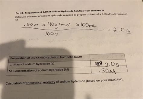 Solved Preparation Of 05 M Naoh Solution From Solid Naoh L