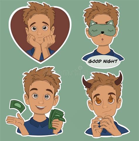 A Young Guy In The Style Of Stickers In Different Poses Pack Two Stock