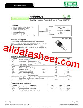 RFP50N06 Datasheet(PDF) - Thinki Semiconductor Co., Ltd.