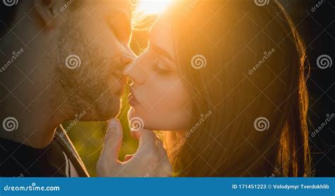 Beautiful Couple Is Kissing Valentines Couple In Love Romance At