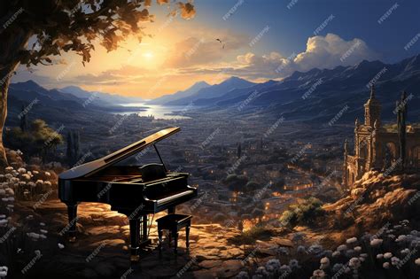 Premium Ai Image A Grand Piano In A Landscape With A Lake And