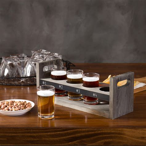 Myt 5 Piece Beer Flight Board Tasting Sampler Set With Chalkboard