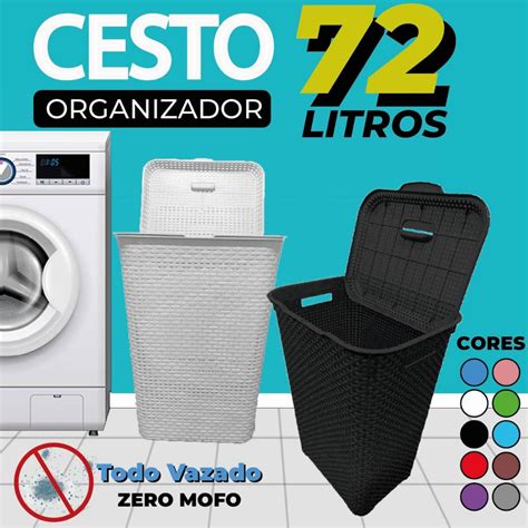 Cesto De Roupa Suja 72 Litros Resistente Lavanderia Tampa