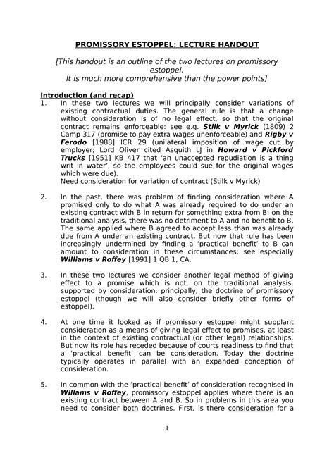 Promissory Estoppel Lecture Notes Promissory Estoppel Lecture