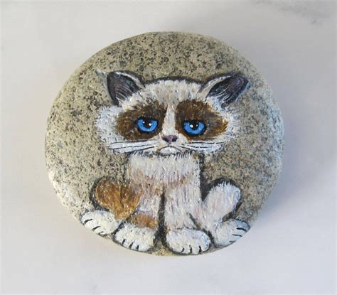 Grumpy Kitten Rock Cat Rock Painting Grumpy Cat Painted Etsy