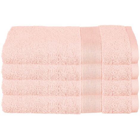 Lot de 4 Serviettes de toilette en Coton Rose tissu éponge 50 x 90 cm