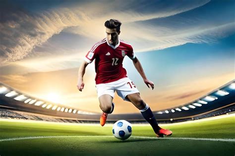 Premium Ai Image Soccer Player In Red And White Kicking The Ball