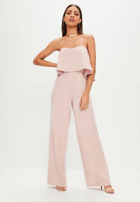 Pink Bardot Double Layer Wide Leg Jumpsuit Jumpsuit For Wedding Guest Jumpsuit Outfit Wedding