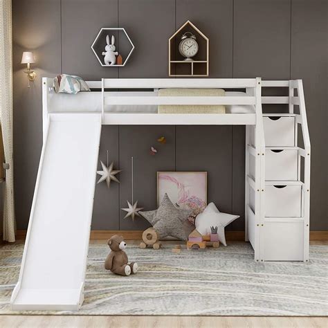 Buy Harper Bright Designs Twin Loft Bed With Slide Loft Bed Twin With