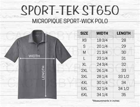 Size Chart Sport Tek ST650 Mockup For Micropique Sport Wick Etsy