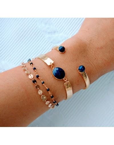 Bracelet Plaqu Or Avec Pierres Fines Bleues Yingz Bijoux