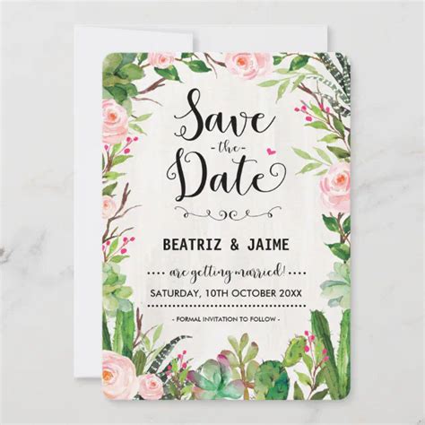 Fiesta Save The Date Invitation Pink Floral Cactus Zazzle