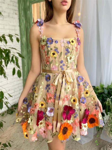 Sophie A Line Floral Short Homecoming Dress With 3d Flowers