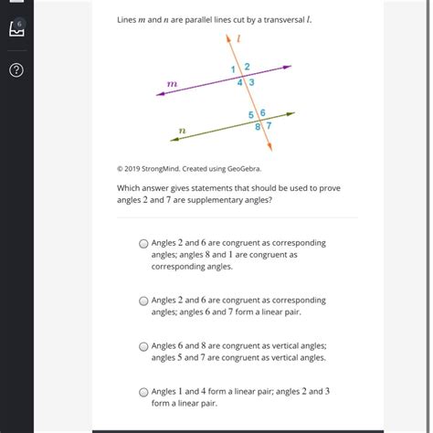 Lines M And N Are Parallel Lines Cut By A Transversal L Line M Is Above Line N Angles Are