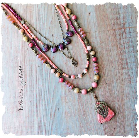 Bohemian Necklace Boho Style Beaded Gemstone Necklace Etsy