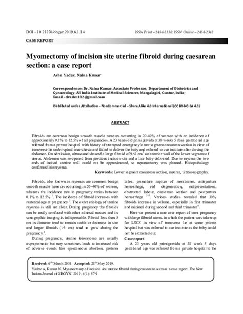 Pdf Myomectomy Of Incision Site Uterine Fibroid During Caesarean