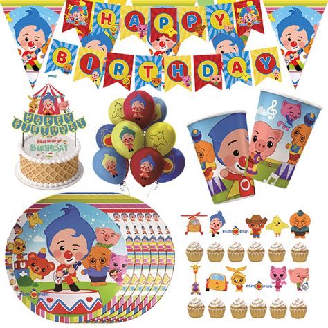 Plijm Plim Theme Tableware Set Paper Plate Cup Banner Happy Birthday