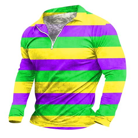 Ploknplq Mardi Gras Outfit Mardi Gras Shirts For Mens Carnival Zipper