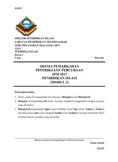 Skema Pemarkahan Peperiksaan Percubaan Spm Pendidikan Islam Modul