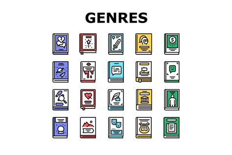 Literary Genres Books Collection Icons Set Vector By Vectorwin