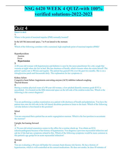 SOLUTION Nsg 6420 Week 4 Quiz With 100 Verified Solutions 2022 2023