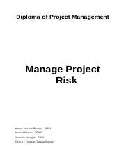 Task 03 Risk Docx Diploma Of Project Management Manage Project Risk