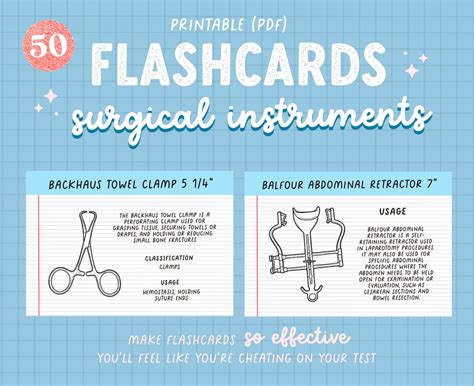 Updated Major Basic Surgical Instruments Printable Flashcard