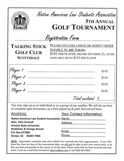 Printable Golf Tournament Registration Form Template