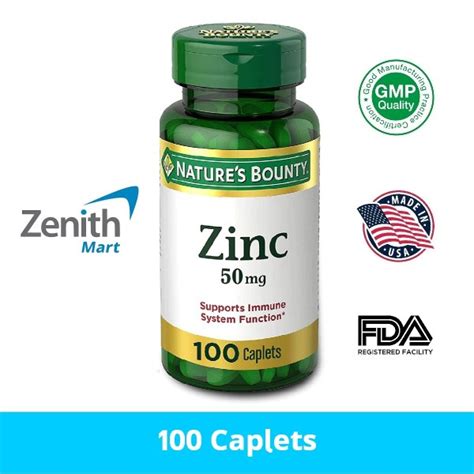 Nature’s Bounty Zinc 50 mg – 100 Tablets - Zenith Mart